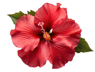 Single Red Hibiscus Flower Petals Fanned Out Beautifully Isolated on Transparent or White Background, PNG