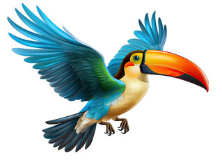 Vivid Toucan in Flight Isolated on Transparent or White Background, PNG