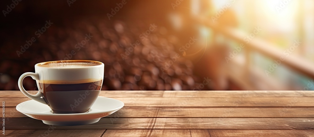 Poster coffee cup on table copy space image place for adding text or design