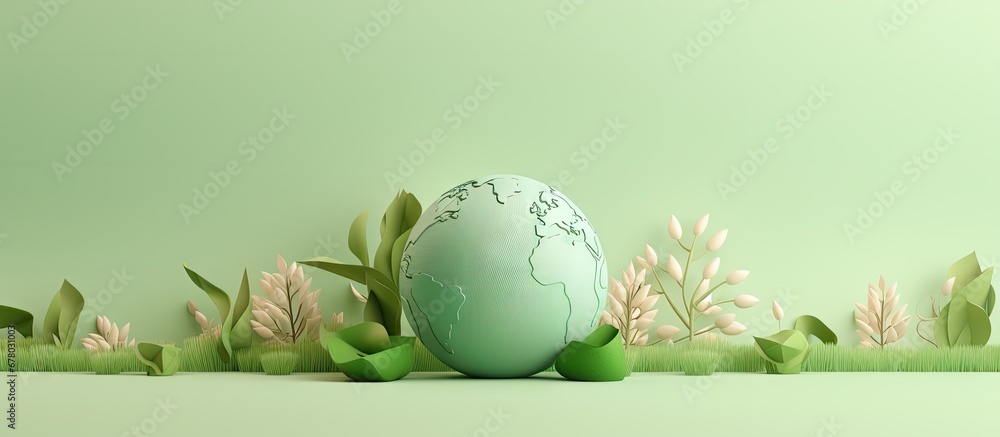 Poster earth day concept with 3d green earth on pastel background for mockup design copy space image place 