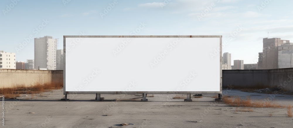 Aufkleber construction site with mock up advertising banner on fence copy space image place for adding text or