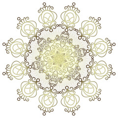 Vector shiny golden lace snowflake. Isolated on transparent background