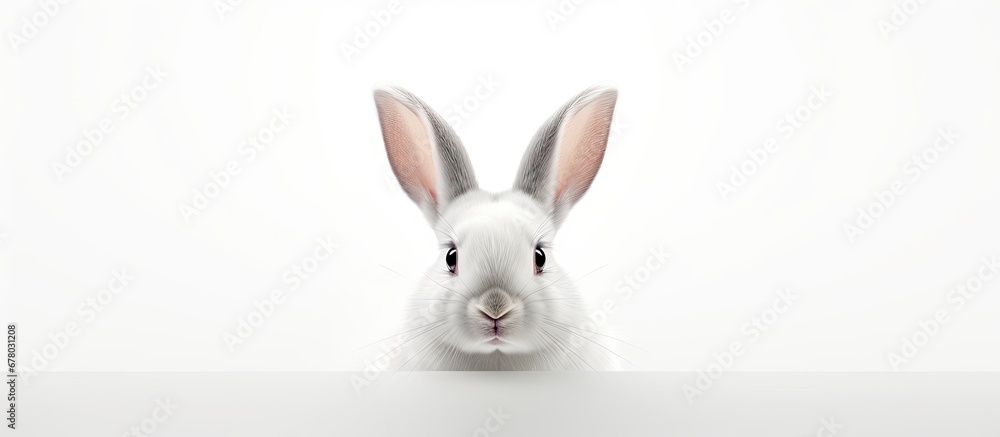 Poster cute bunny face isolated on white background copy space image place for adding text or design