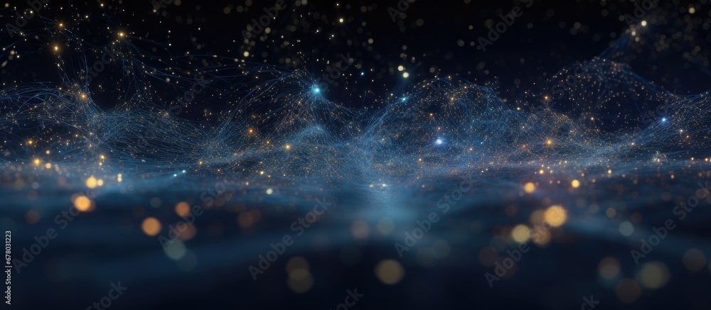 Aufkleber digital rendering of abstract space background with dynamic particles representing big data visualiz