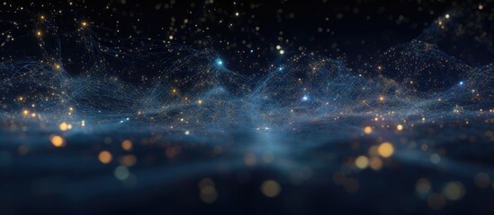 Digital rendering of abstract space background with dynamic particles representing big data visualization and data networks in a scientific astronomical theme Copy space image Place for adding
