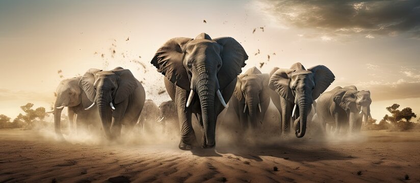 Elephants throw sand on their bodies to repel insects Copy space image Place for adding text or design
