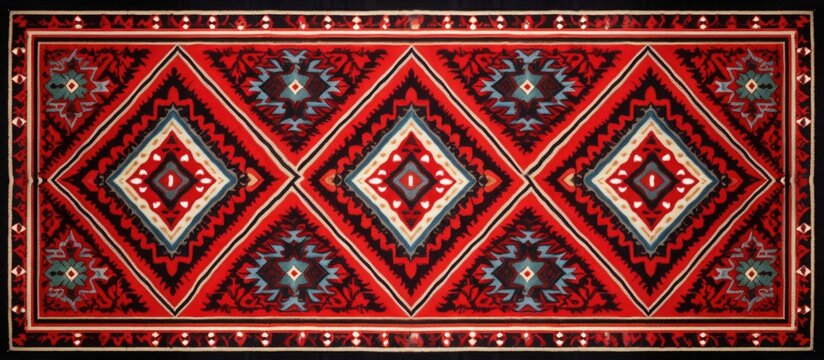 Detailed retro red rug with vintage Arabian traditional motifs Copy space image Place for adding text or design