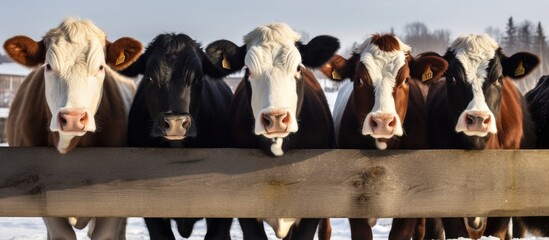 Dairy cows in the winter farm s cowshed Copy space image Place for adding text or design