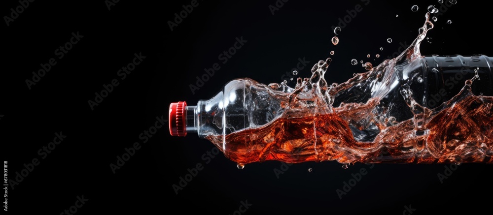 Poster discarded plastic bottle on dark backdrop copy space image place for adding text or design