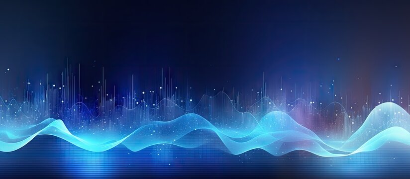 Equalizer concept with blue abstract background and music waves Copy space image Place for adding text or design