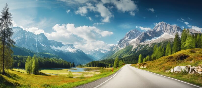 European alps countryside road Copy space image Place for adding text or design © Ilgun