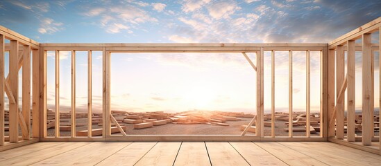 Construction site abstract with wood home framing Copy space image Place for adding text or design