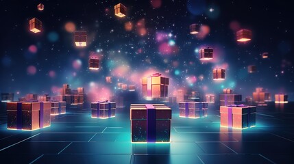 Boxing Day background, gift boxes of various colors and sizes, holiday sales promotional illustrations,generated with AI.