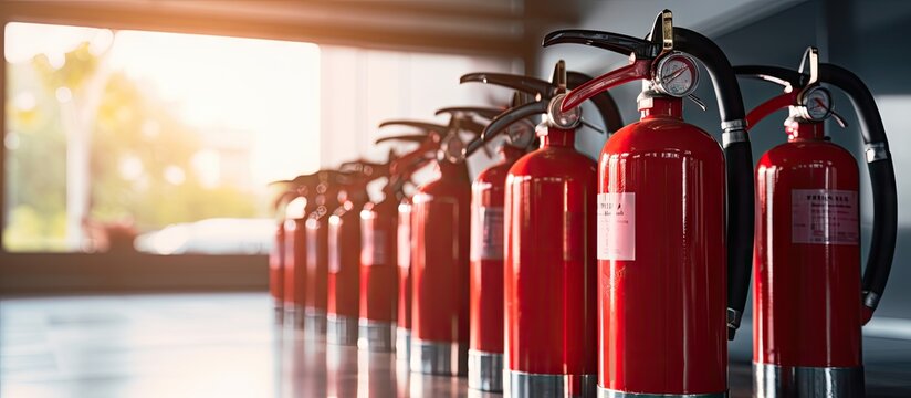 Fire extinguisher tanks prepared for training purposes Copy space image Place for adding text or design