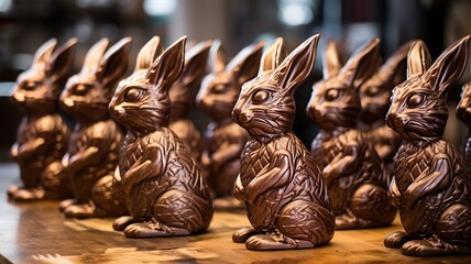 horizontal view of a group of ester bunnies AI generated