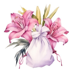 Fototapeta premium Watercolor floral arrangement is displayed against a transperent background for creative artworks that require floral illustrations.