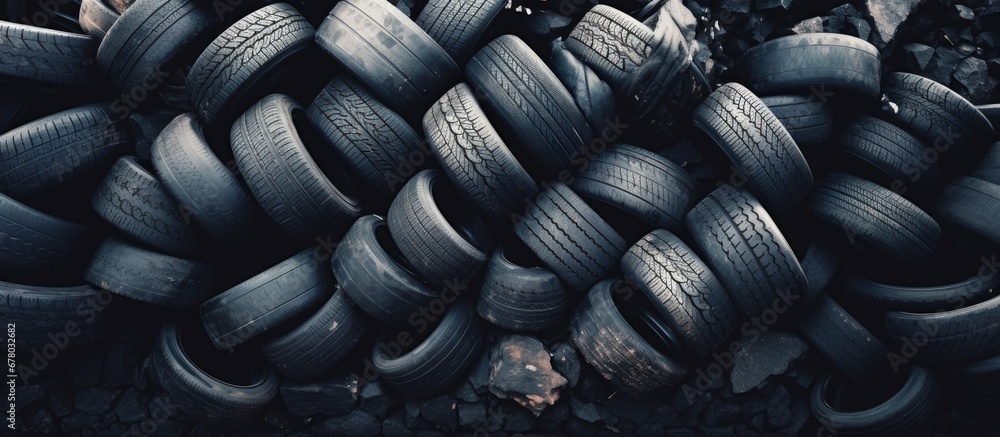 Poster disposing of used car tires copy space image place for adding text or design