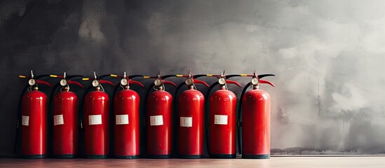 Fire extinguisher tanks prepared for training purposes Copy space image Place for adding text or design - obrazy, fototapety, plakaty