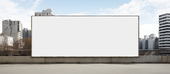Construction site fence with a blank white banner for advertising Copy space image Place for adding...