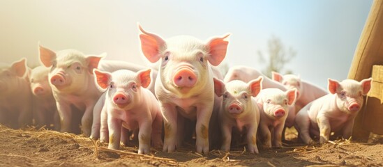 Farm specialized in breeding piglets Copy space image Place for adding text or design - obrazy, fototapety, plakaty