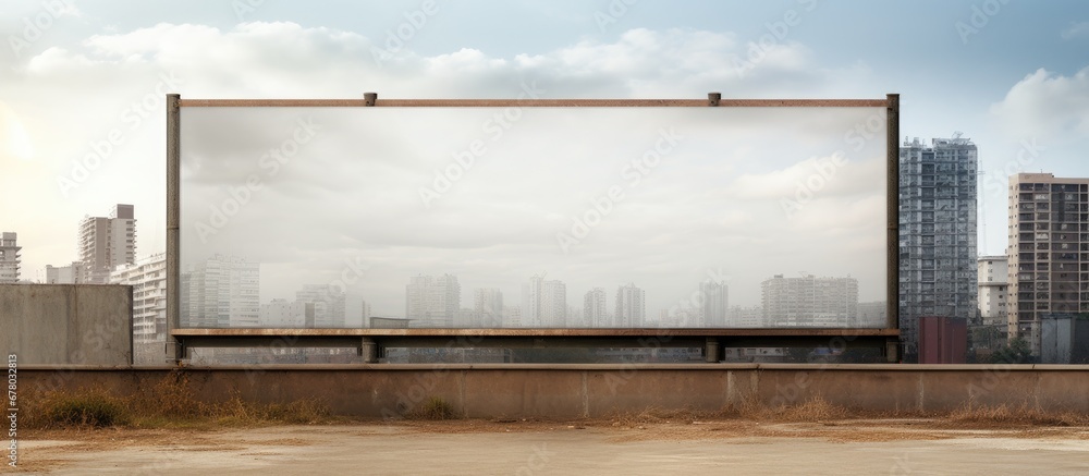 Poster construction site with mock up advertising banner on fence copy space image place for adding text or