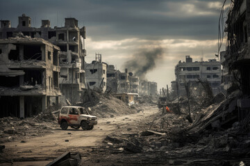 Naklejka premium Israeli Palestinian conflict: Ruins in Gaza