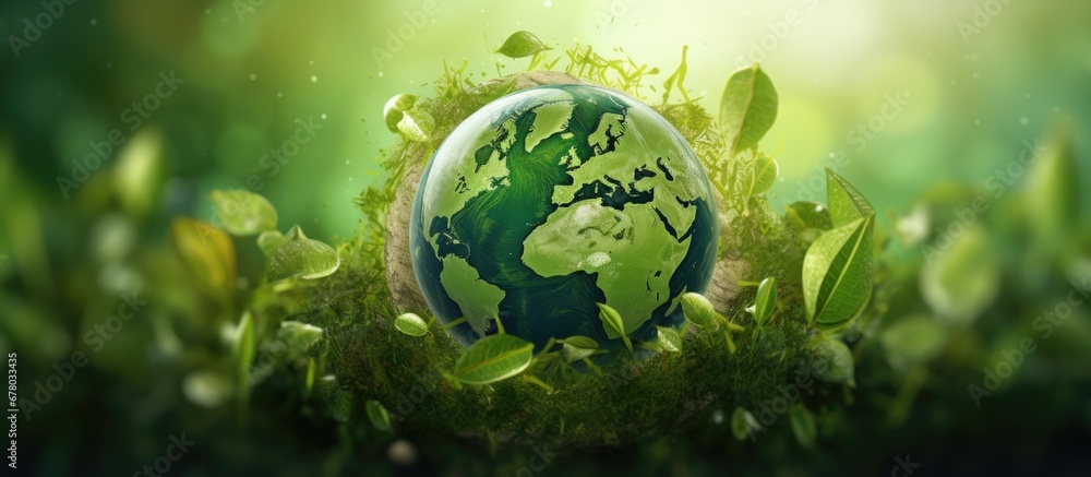 Poster earth symbolizing recycling as a green planet copy space image place for adding text or design