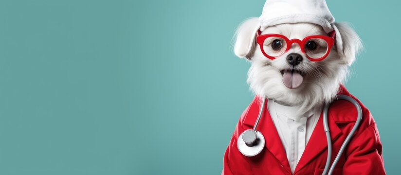 Doctor dog with red stethoscope Copy space image Place for adding text or design