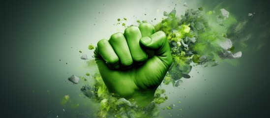 Ecological justice represented by a 3D illustration of a green fist fighting for equal environmental rights Copy space image Place for adding text or design