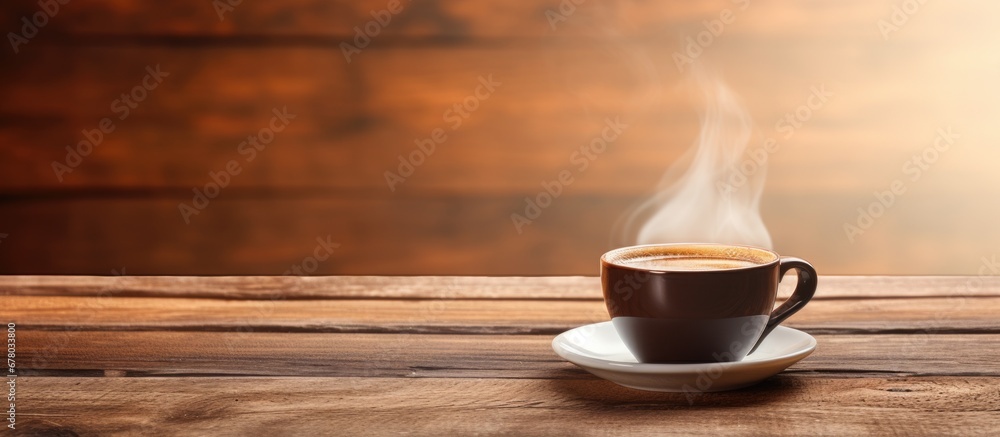 Poster coffee cup on table copy space image place for adding text or design