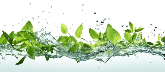 Ecology Leaves in water on white background Copy space image Place for adding text or design