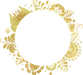 Golden decorative frame with glitter flowers