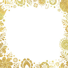 Golden decorative frame with glitter flowers