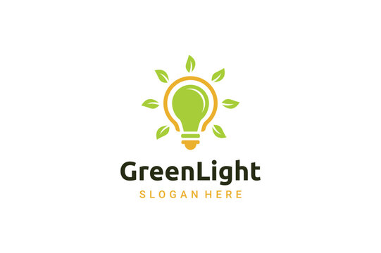 Bulb and leaf eco green logo