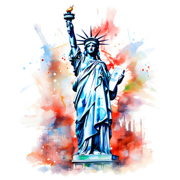 The Statue Of Liberty watercolor painting. Generative ai. 