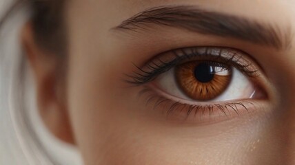 Naklejka premium close-up portrait of a female brown eye, AI generated, background image
