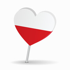 Polish flag heart-shaped map pointer layout. Vector illustration.