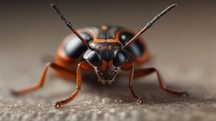 Fototapeta premium close-up portrait of bug head against textured background, AI generated, background image