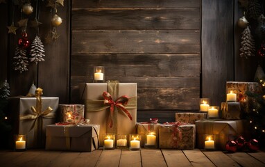 Traditional christmas decoration on wooden background