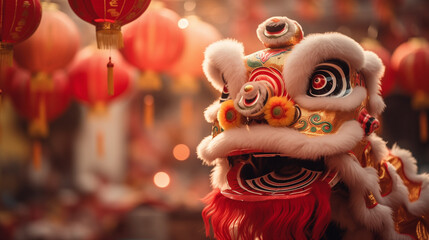 Lion dance during Chinese New Year celebration.