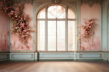 Serene and Dreamy Spacious Room with Pink and Blue Walls and Floral Decorations