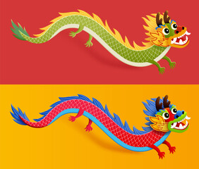 Green and red dragon element set