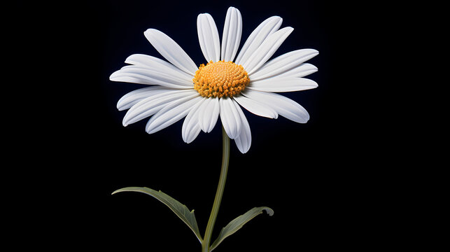 A detailed oil-painted white daisy, with delicate petals unfolding against a dark blue velvet background, evoking a sense of peace, purity, and gentle innocence