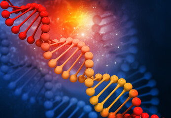 Human DNA strand on scientific background. 3d illustration.