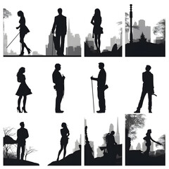 people silhouette isolated human person male female business black generative Ai.