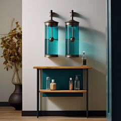 A chic dark turquoise water apparatus with a side
