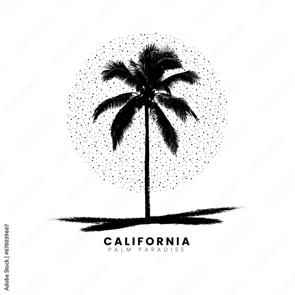 Wall mural California sunset logo badge on white background graphics for t-shirts and other print production. Palm tree silhouette concept. Vector illustration for design.