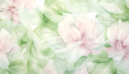 Abstract green and white flower petals background. Watercolor illustration wallpaper. Background for decorations. 