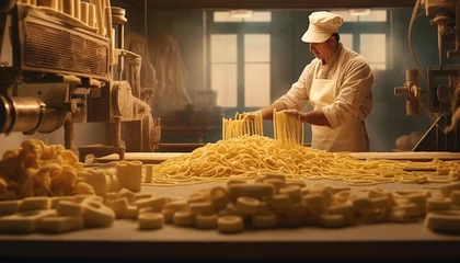 Deurstickers Pasta Factory, Produces various pasta shapes © IMRON HAMSYAH