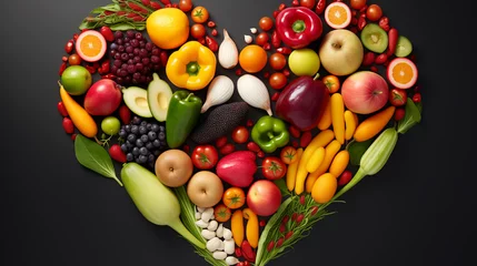 Foto op Plexiglas World food hunger waste eco friendly vegetables fruit shape continent country heart good charity unity peace © The Stock Image Bank